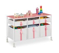 Relaxdays Cómoda Infantil, 6 Cajones de Tela, Cajonera Habitación Juguetes, Niños, 61,5 x 100 x 40,5 cm, Blanco y Rosa, Poliéster