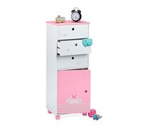Relaxdays Cómoda Infantil Corazón Cisnes, 3 Cajones y 1 Puerta, Cajonera Dormitorio Niña, 105x42x30 cm, Blanco y Rosa, Tablero de Fibras, 105 x 42 x 30 cm Aprox