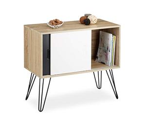 Relaxdays Cómoda Retro, Cajonera con Puertas correderas, Madera y Metal, Blanco y Negro, 70 x 80 x 40 cm