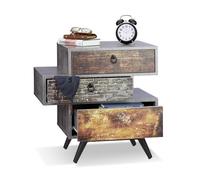 Relaxdays Cómoda de Estilo Desgastado con 3 Cajones, MDF y Hierro, Gris, 60x60x40 cm