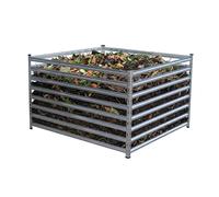 Relaxdays Compostador metálico para jardín, 1296 l, galvanizado, Hojas, Varillas, 120x120x90 cm