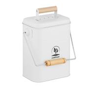 Relaxdays Compostera Cocina 3,5 L con Tapa y 2 Filtros Carbón Activo, Cubo Compostaje Basura Orgánica, Metálica, Blanco
