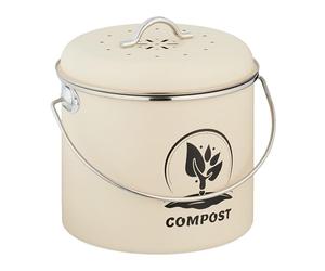 Relaxdays Compostera Cocina 3,5 L con Tapa y 2 Filtros Carbón Activo, Cubo Compostaje Basura Orgánica, Metálica, Crema