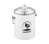 Relaxdays Compostera Cocina 5 L con Tapa y Filtro Olores, Blanco | Cubo Compostaje Basura Orgánica, Acero inoxidable