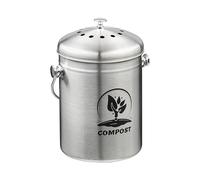 Relaxdays Compostera Cocina 5 L con Tapa y Filtro Olores, Cubo Compostaje Basura Orgánica, Acero Inoxidable, Plateado