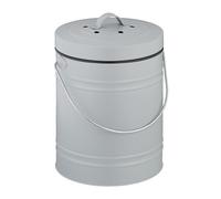 Relaxdays Compostera Cocina 5 L, Cubo Compostaje Pequeño, Basura Orgánica, con Tapa y Filtro Anti Olores, Metal, Gris