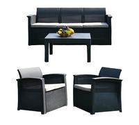 Relaxdays Conjunto 4 piezas de ratán para jardín negro,gris