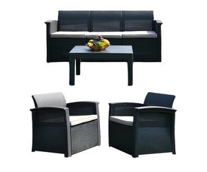 Relaxdays Conjunto 4 piezas de ratán para jardín negro,gris