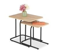 Relaxdays Conjunto de 2 mesas de madera y metal marrón claro,negro