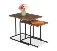 Relaxdays Conjunto de 2 mesas de madera y metal marrón,negro