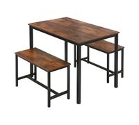 Relaxdays Conjunto de comedor con 2 bancos marrón oscuro,negro