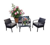 Relaxdays Conjunto de jardín de ratán 4 piezas negro,gris