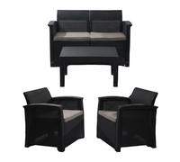 Relaxdays Conjunto de jardín de ratán 4 piezas negro,gris