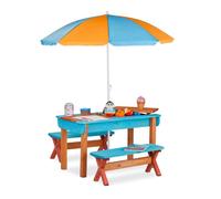 Relaxdays Conjunto de mesa y sillas infantiles marrón claro,naranja,turquesa