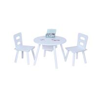 Relaxdays Conjunto de Muebles Infantiles, Mesa con 2 sillas, Almacenamiento, para niños y niñas, MDF, Blanco