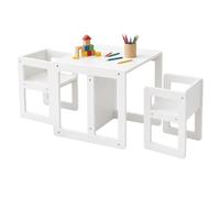 Relaxdays Conjunto Infantil 3 Piezas, 2 sillas, Color Blanco | mesa convertible en banco, 2 alturas, estilo Montessori