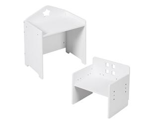 Relaxdays Conjunto Infantil de 2 Piezas con Mesa, Silla y Pizarra, Motivo de Estrellas, Blanco 48.5x38x30 cm