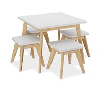 Relaxdays Conjunto mesa y 4 taburetes infantiles blanco,marrón claro