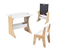 Relaxdays Conjunto Mesa y Silla Infantil, 2 pzas., Mesa con Pizarra, niñas y niños, Mesa para Pintar, Blanco/Natural