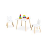 Relaxdays Conjunto niños, 3 Piezas, Mesa Infantil, 2 sillas, Orejas de Conejo, Blanco/Natural, Madera, Tablero de Fibras, 44 x 50 x 50 cm, 3