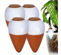 Relaxdays conos cerámica riego, set 4x350 ml con tapa de corcho, para interior y jardineras, terracota/blanco