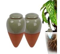 Relaxdays conos cerámicos para riego, set 2, 350 ml, con tapa, para plantas de interior y jardineras, terracota/salvia