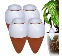 Relaxdays conos de arcilla para riego, set 4x350 ml con tapa, para plantas de interior y jardineras, terracota/blanco
