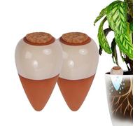 Relaxdays conos de cerámica para riego, 2x350 ml, con tapa de corcho, terracota/beige, para interior y jardineras