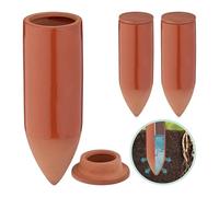 Relaxdays Conos de Riego Arcilla, Set de 3, 330 ml, Autorriego Plantas Interior, Jardineras Balcón, con Tapa, Terracota, Cerámica