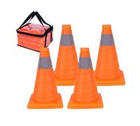 Relaxdays Conos, Set de 4, Plegables, Bandas Reflectantes, (HxBxT): 30 x 19 x 19 cm, Naranja/Plata
