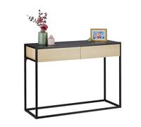 Relaxdays Consola con 2 cajones, Mesa Estrecha para Pasillo y salón, Moderna, 80 x 110 x 40 cm, Color Negro y Natural, 1 Unidad
