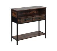Relaxdays Consola, HBT: 80 x 80 x 30 cm, MDF, Metal, 2 cajones, Estrecha, Industrial, recibidor, marrón Oscuro