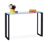 Relaxdays Consola recibidor con tablero de cristal negro,transparente