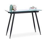 Relaxdays Consola Recibidor Cristal, Mueble de Entrada Estrecho, 80 x 110 x 40 cm, Mesa Auxiliar, Pasillo y Salón, Negro, Acero, 1 Pieza