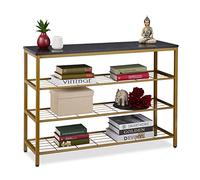 Relaxdays Consola Recibidor Efecto Mármol, 70x101x30 cm, 4 Baldas, Mesa Entrada, Pasillo, Metal y MDF, Dorado y Negro, Tablero de Fibras