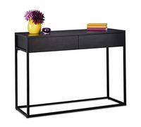Relaxdays 0 Consola, Mueble Recibidor 2 Cajones, 80,5x110x40 cm, Mesa Auxiliar Estrecha, Pasillo y Salón, Negro, Acero, 1 Pieza
