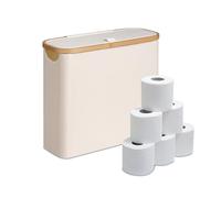 Relaxdays Papeles higiénicos, 12 Rollos, 38 x 43 x 17 cm, Tela, bambú, Cesta de Papel higiénico, Color Beige