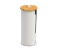 Relaxdays Contenedor de Papel higiénico, 3 Rollos, HxD: 49 x 14,5 cm, Metal, bambú, dispensador, Blanco/Natural, Hierro, Plástico, 49 x 14.5 x 14.5 cm