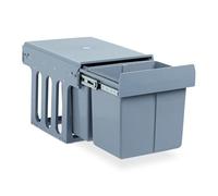 Relaxdays Contenedor empotrable de cocina, Deslizable, 2 Cubos de 15L Para armarios, Plástico, 35,1 x 34,3 x 48 cm, Gris