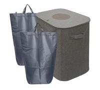 Relaxdays Contenedor para Botellas, 100 l, 2 Bolsas, Lavable, Reciclaje, Gris, 70x43x33 cm