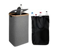 Relaxdays Contenedor para botellas vacías de 100 l, bolsa lavable, 70 x 42 x 34 cm, con tapa, fieltro, gris, gomaespuma, bambú, 70 x 42 x 34 cm