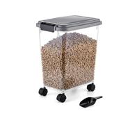 Relaxdays Contenedor para pienso con ruedas y pala, 20 l, transparente | 43,5 x 37 x 24,5 cm, con tapa, PP
