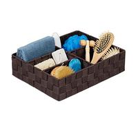 Relaxdays Contenitore Bagno Cesta de Almacenaje, 5 Compartimentos, Rectangular, Efecto Trenzado, PP, Caja Almacenamiento Baño, Marrón, 8,5 x 32 x 25 cm