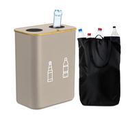 Relaxdays Contenitore per bottiglie Contenedor para Botellas 160 L, 2 Bolsas, 75 x 57 x 37 cm, Flaschensammler para Vidrio y plástico, Beige, Algodón, Bambú, 70 x 57 x 37 cm