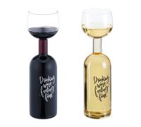 Relaxdays Copa Vino con Botella, Copón Cristal, Decantador, Regalo Enólogos, Mensaje Chistoso, 750 ml, Transparente, 29,5 x 8,5 cm
