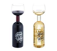Relaxdays Copa Vino con Botella, Copón Cristal, Decantador, Regalo Divertido, Dicho Inglés, 750 ml, Transparente, 29,5 x 8,5 cm