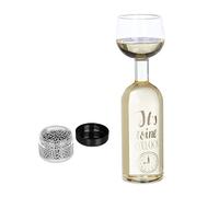 Relaxdays Copa Vino con Botella, Copón de Cristal, Decantador, Regalo Chistoso, Dicho Inglés, 750ml, Transparente