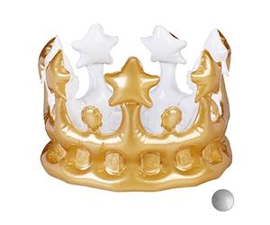 Relaxdays Corona Cumpleaños Hinchable, PVC, Dorado, 16 x 21 cm