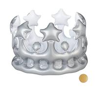 Relaxdays Corona Cumpleaños Hinchable, PVC, Plateado, 16 x 21 cm