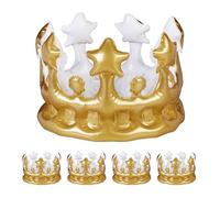 Relaxdays Coronas Cumpleaños Hinchables, Juego de 5, Accesorio Disfraz Rey, Reina o Princesa, para Fiestas, Dorada, 16 x 22.5 x 22.5 cm